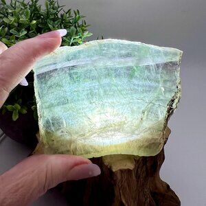 Natural Green Rainbow Fluorite Crystal Slab Rough stone healing rainbows